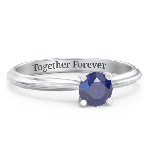 1/2 ct. Round Gemstone Engagement Ring with Ridged Band – Sterling Silver with Blue Sapphire