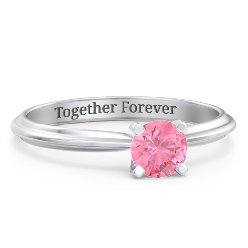1/2 ct. Round Gemstone Engagement Ring with Ridged Band – Sterling Silver with Pink Tourmaline