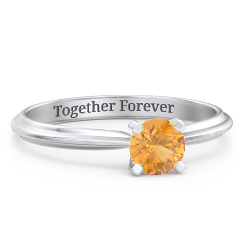 1/2 ct. Round Gemstone Engagement Ring with Ridged Band – Sterling Silver with Citrine