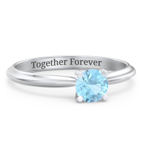 1/2 ct. Round Gemstone Engagement Ring with Ridged Band – Sterling Silver with Blue Topaz