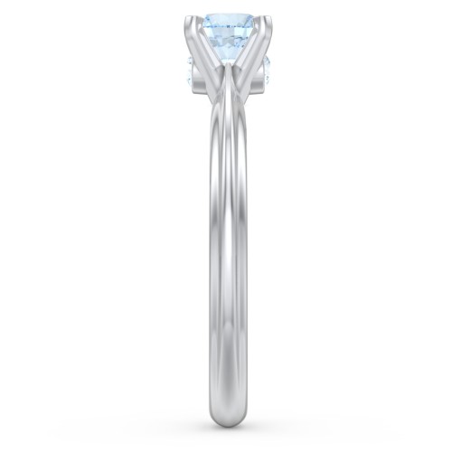 1/2 ct. Round Gemstone Peek-A-Boo Engagement Ring with Ridged Band – Sterling Silver with Aquamarine