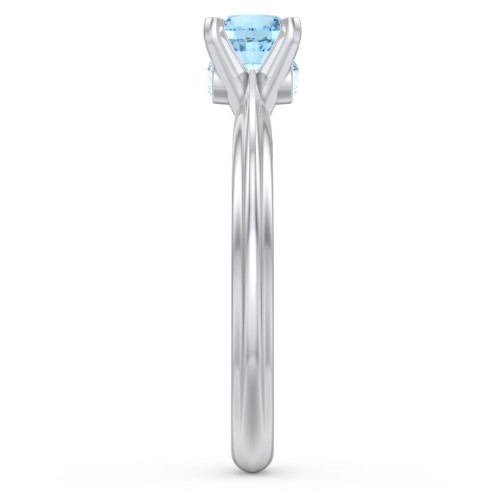 1/2 ct. Round Gemstone Peek-A-Boo Engagement Ring with Ridged Band – Sterling Silver with Blue Topaz