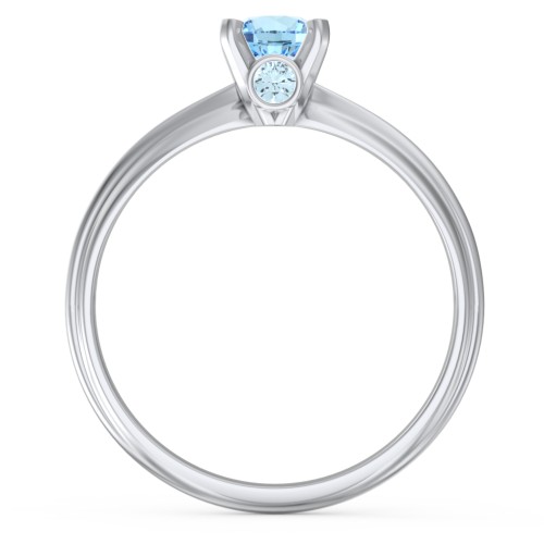 1/2 ct. Round Gemstone Peek-A-Boo Engagement Ring with Ridged Band – Sterling Silver with Blue Topaz