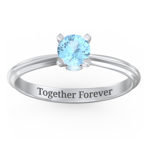 1/2 ct. Round Gemstone Peek-A-Boo Engagement Ring with Ridged Band – Sterling Silver with Blue Topaz