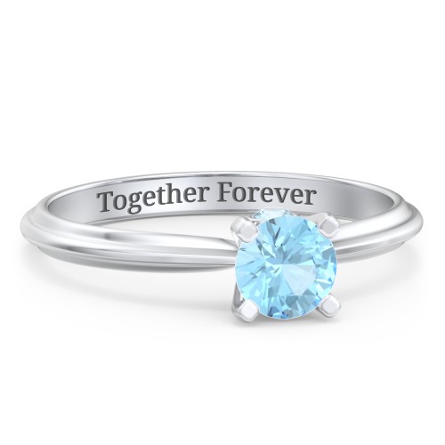 1/2 ct. Round Gemstone Peek-A-Boo Engagement Ring with Ridged Band – Sterling Silver with Blue Topaz
