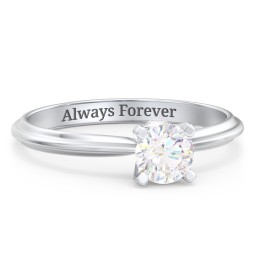 1/2 ct. Round Gemstone Peek-A-Boo Engagement Ring with Ridged Band in 925 Sterling Silver with Diamond