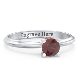 1/2 ct. Round Gemstone Peek-A-Boo Engagement Ring with Ridged Band in 925 Sterling Silver with Garnet