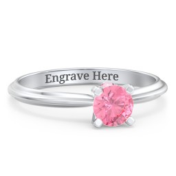 1/2 ct. Round Gemstone Peek-A-Boo Engagement Ring with Ridged Band in 925 Sterling Silver with Pink Tourmaline