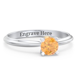 1/2 ct. Round Gemstone Peek-A-Boo Engagement Ring with Ridged Band in 925 Sterling Silver with Citrine