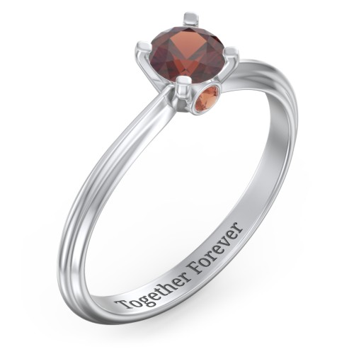 1/2 ct. Round Gemstone Peek-A-Boo Engagement Ring with Ridged Band – Sterling Silver with Garnet