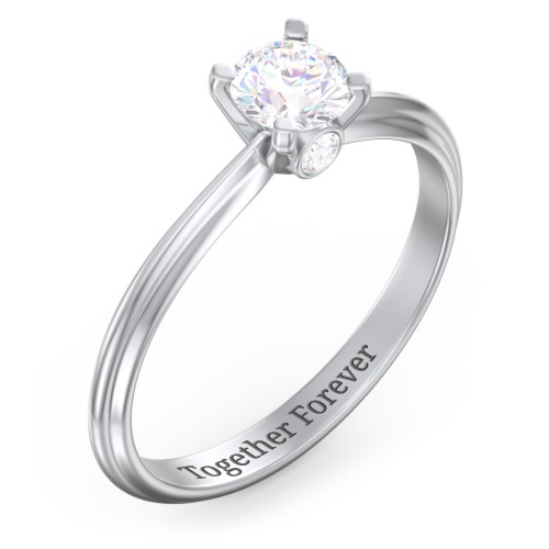 1/2 ct. Round Gemstone Peek-A-Boo Engagement Ring with Ridged Band – Sterling Silver with Diamond
