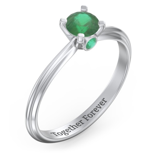 1/2 ct. Round Gemstone Peek-A-Boo Engagement Ring with Ridged Band – Sterling Silver with Emerald