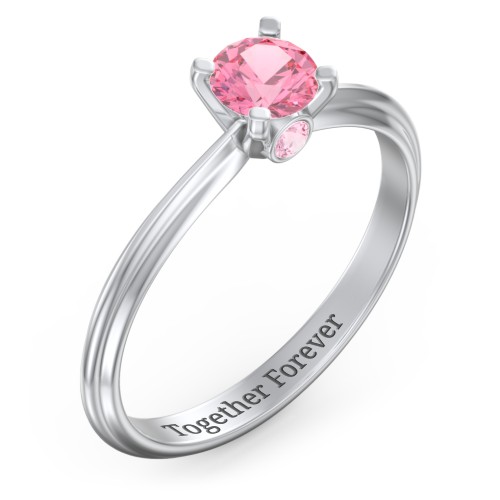 1/2 ct. Round Gemstone Peek-A-Boo Engagement Ring with Ridged Band – Sterling Silver with Pink Tourmaline