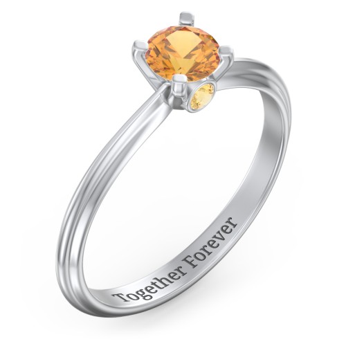 1/2 ct. Round Gemstone Peek-A-Boo Engagement Ring with Ridged Band – Sterling Silver with Citrine