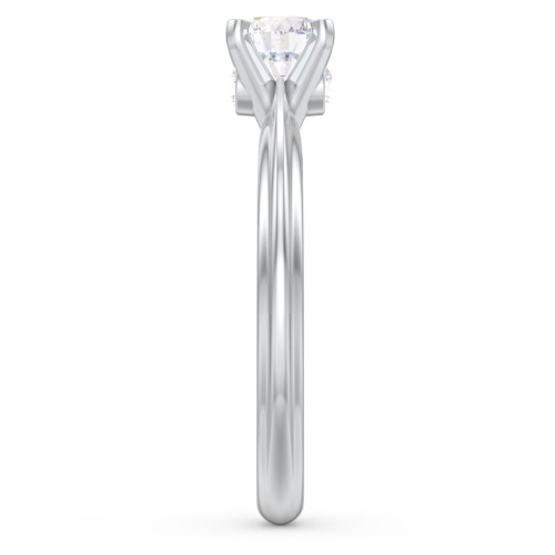 1/2 ct. Round Gemstone Peek-A-Boo Engagement Ring with Ridged Band – Sterling Silver with Diamond