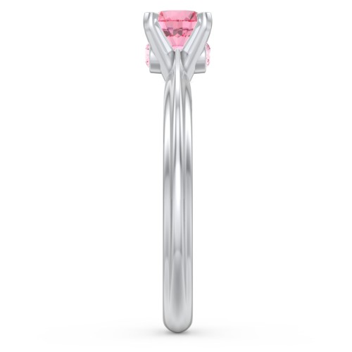 1/2 ct. Round Gemstone Peek-A-Boo Engagement Ring with Ridged Band – Sterling Silver with Pink Tourmaline