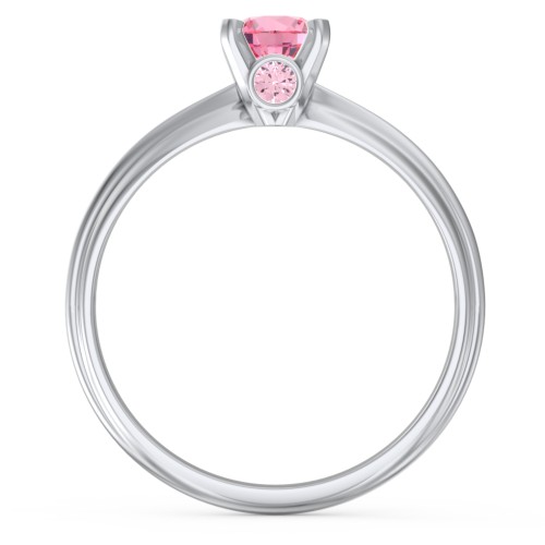 1/2 ct. Round Gemstone Peek-A-Boo Engagement Ring with Ridged Band – Sterling Silver with Pink Tourmaline