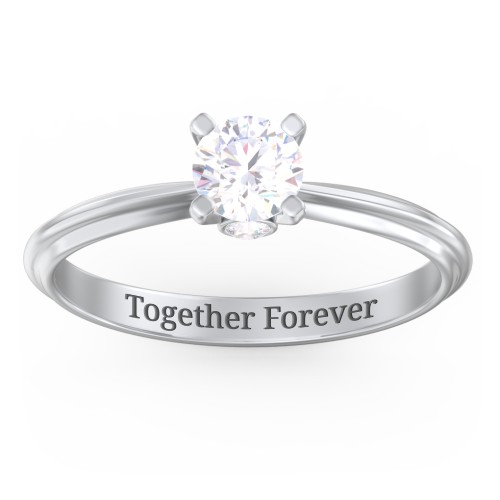 1/2 ct. Round Gemstone Peek-A-Boo Engagement Ring with Ridged Band – Sterling Silver with Diamond