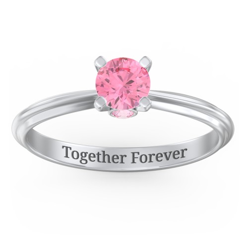 1/2 ct. Round Gemstone Peek-A-Boo Engagement Ring with Ridged Band – Sterling Silver with Pink Tourmaline