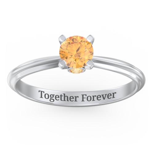 1/2 ct. Round Gemstone Peek-A-Boo Engagement Ring with Ridged Band – Sterling Silver with Citrine