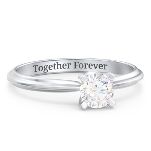 1/2 ct. Round Gemstone Peek-A-Boo Engagement Ring with Ridged Band – Sterling Silver with Diamond
