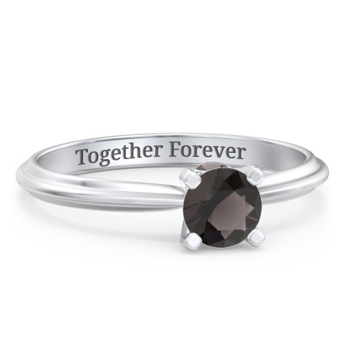 1/2 ct. Round Gemstone Peek-A-Boo Engagement Ring with Ridged Band – Sterling Silver with Smokey Quartz