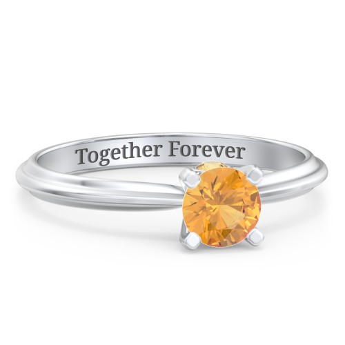 1/2 ct. Round Gemstone Peek-A-Boo Engagement Ring with Ridged Band – Sterling Silver with Citrine