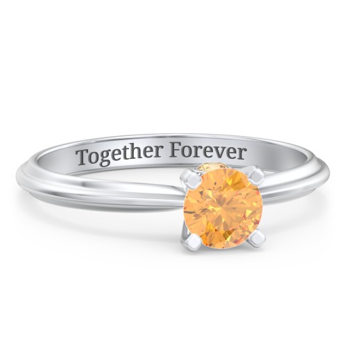 1/2 ct. Round Gemstone Peek-A-Boo Engagement Ring with Ridged Band – Sterling Silver with Citrine