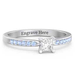 1/4 ct. Princess Gemstone Engagement Ring with Side Accent Stones