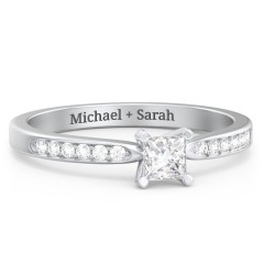 1/4 ct. Princess Gemstone Engagement Ring with Side Accent Stones – Sterling Silver with White Premium Zirconia