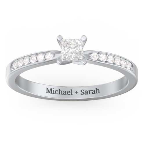 1/4 ct. Princess Gemstone Engagement Ring with Side Accent Stones – Sterling Silver with White Premium Zirconia