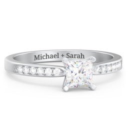 1/2 ct. Princess Gemstone Engagement Ring with Side Accent Stones in 925 Sterling Silver with Lab Diamond and Diamond