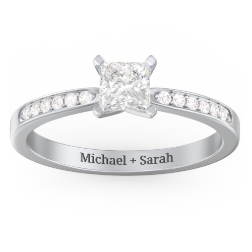 1/2 ct. Princess Gemstone Engagement Ring with Side Accent Stones – Sterling Silver with White Premium Zirconia