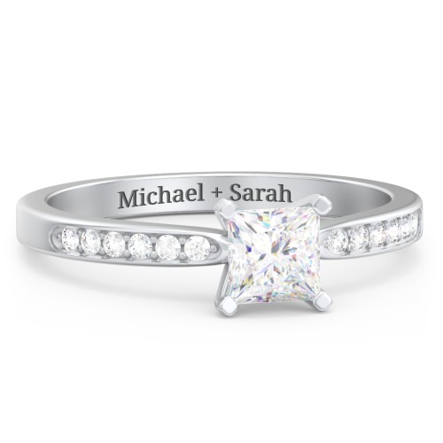 1/2 ct. Princess Gemstone Engagement Ring with Side Accent Stones – Sterling Silver with Lab Diamond and Diamond