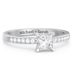 1/2 ct. Princess Gemstone Engagement Ring with Side Accent Stones – 10K Yellow Gold with White Premium Zirconia