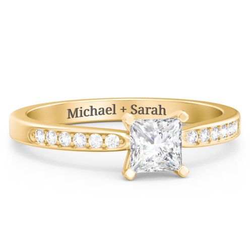 1/2 ct. Princess Gemstone Engagement Ring with Side Accent Stones – 10K Yellow Gold with White Premium Zirconia