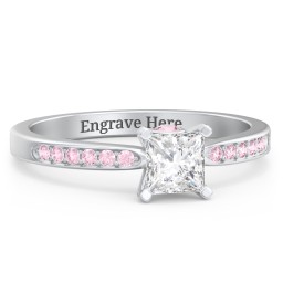 1/2 ct. Princess Gemstone Peek-A-Boo Engagement Ring with Side Accent Stones in 925 Sterling Silver with White Premium Zirconia, Fancy Pink Premium Zirconia, and Pink Tourmaline