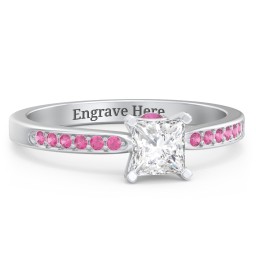 1/2 ct. Princess Gemstone Peek-A-Boo Engagement Ring with Side Accent Stones in 925 Sterling Silver with White Premium Zirconia, Red Premium Zirconia, and Ruby
