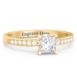 1/2 ct. Princess Gemstone Peek-A-Boo Engagement Ring with Side Accent Stones in 10K Solid Yellow Gold with White Premium Zirconia and Cubic Zirconia