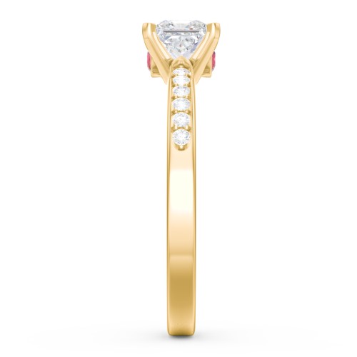 1/2 ct. Princess Gemstone Peek-A-Boo Engagement Ring with Side Accent Stones – 10K Yellow Gold with White Premium Zirconia and Garnet