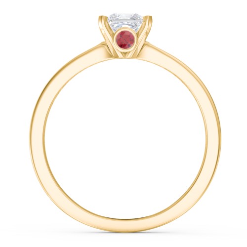 1/2 ct. Princess Gemstone Peek-A-Boo Engagement Ring with Side Accent Stones – 10K Yellow Gold with White Premium Zirconia and Garnet