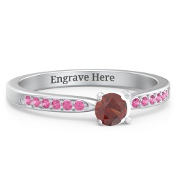1/4 ct. Round Gemstone Engagement Ring with Side Accent Stones in 925 Sterling Silver with Garnet and Red Premium Zirconia