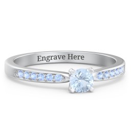 1/4 ct. Round Gemstone Engagement Ring with Side Accent Stones in 925 Sterling Silver with Aquamarine and Fancy Blue Premium Zirconia