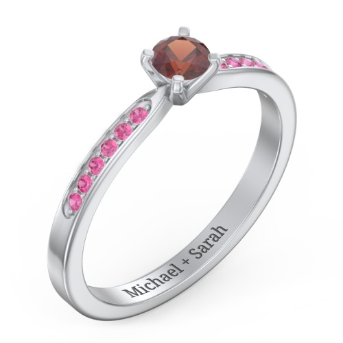 1/4 ct. Round Gemstone Engagement Ring with Side Accent Stones – Sterling Silver with Garnet and Red Premium Zirconia