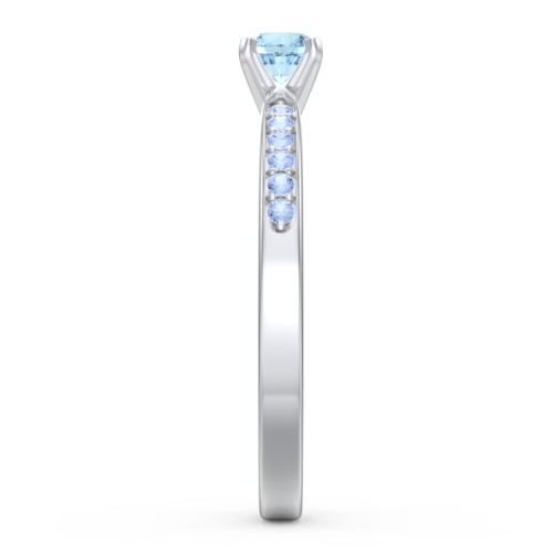 1/4 ct. Round Gemstone Engagement Ring with Side Accent Stones – Sterling Silver with Blue Topaz and Fancy Blue Premium Zirconia