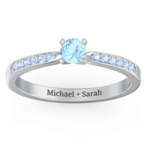1/4 ct. Round Gemstone Engagement Ring with Side Accent Stones – Sterling Silver with Blue Topaz and Fancy Blue Premium Zirconia