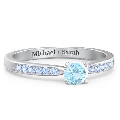 1/4 ct. Round Gemstone Engagement Ring with Side Accent Stones – Sterling Silver with Blue Topaz and Fancy Blue Premium Zirconia