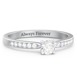 1/4 ct. Round Gemstone Engagement Ring with Side Accent Stones in 925 Sterling Silver with Diamond