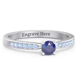 1/4 ct. Round Gemstone Engagement Ring with Side Accent Stones in 925 Sterling Silver with Blue Sapphire and Fancy Blue Premium Zirconia