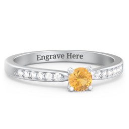 1/4 ct. Round Gemstone Engagement Ring with Side Accent Stones in 925 Sterling Silver with Citrine and Diamond